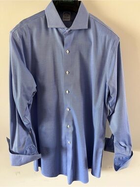Brooks Brothers Spread Collar French Cuff Non Iron Slim Fit Stretch Dress Shirt